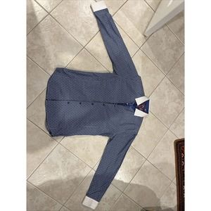 Au Noir Men's Shirt Button Up Long Sleeve Size 1 Blue And White Design